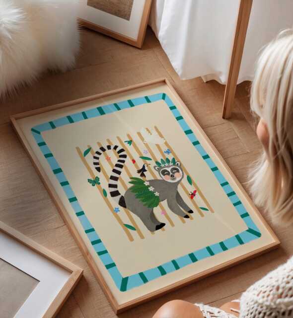 Lenny Lemur Art Print Kids Nursery, Bright Jungle Illustration - image 1