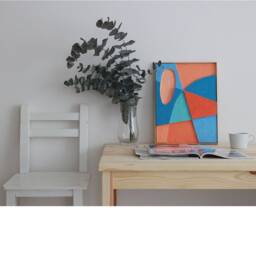 3D Wall Art, Colorful Painting, Textured Plaster Framed Artwork, Sculptural Modern Orange Blue Artwork - thumbnail 3