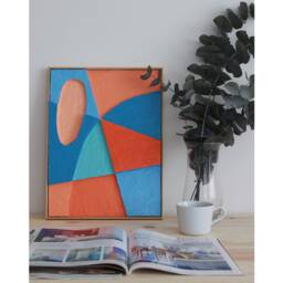 3D Wall Art, Colorful Painting, Textured Plaster Framed Artwork, Sculptural Modern Orange Blue Artwork - thumbnail 1