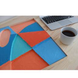 3D Wall Art, Colorful Painting, Textured Plaster Framed Artwork, Sculptural Modern Orange Blue Artwork - thumbnail 2