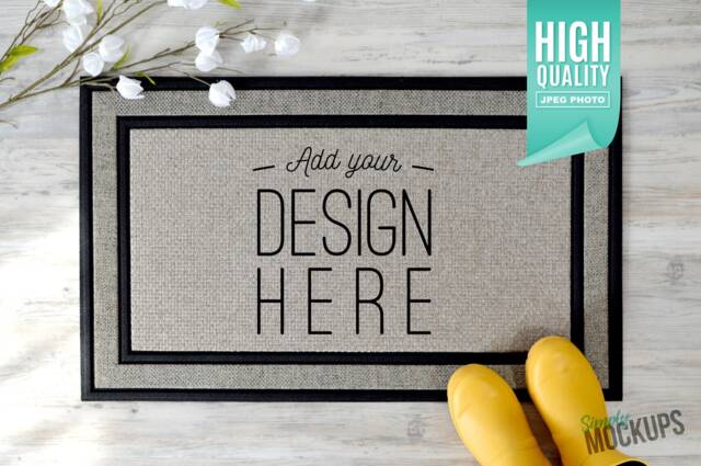 Sublimation Doormat Mockup & Yellow Boots - Digital File - image 1