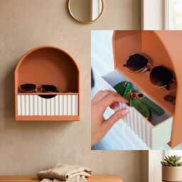 Modern Arch Wall Organizer With Fluted Drawer - Entryway Key Holder & Sunglasses Shelf Minimalist Floating Storage - thumbnail 2