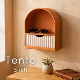 Modern Arch Wall Organizer With Fluted Drawer - Entryway Key Holder & Sunglasses Shelf Minimalist Floating Storage - thumbnail 1