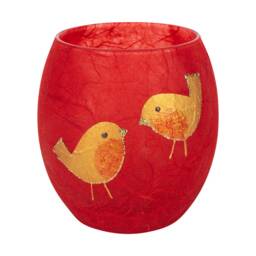 Red Robin Candle Holder - Hand Decorated Strawsilk Glass Candle - thumbnail 2