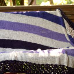 Purple Striped Blanket Hand Knit, Non-Wool Afghan, Winter Gift - thumbnail 2
