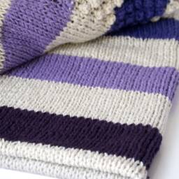 Purple Striped Blanket Hand Knit, Non-Wool Afghan, Winter Gift - thumbnail 3