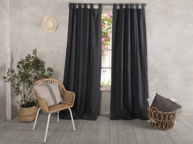Linen Curtain-Linen Panel - Dark Grey Drape-Lined Panel With Black Out Lining-Width 52''(132cmx Custom Length - image 1