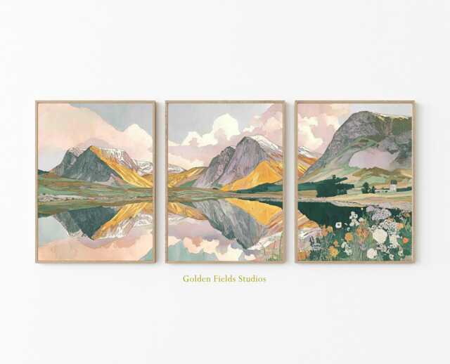 Scottish Highlands Poster Set Of 3 - Glencoe Mountain Reflection Landscape Painterly Nature Wall Art Triptych - image 1