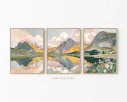 Scottish Highlands Poster Set Of 3 - Glencoe Mountain Reflection Landscape Painterly Nature Wall Art Triptych - thumbnail 1