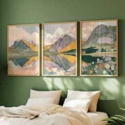 Scottish Highlands Poster Set Of 3 - Glencoe Mountain Reflection Landscape Painterly Nature Wall Art Triptych - thumbnail 2