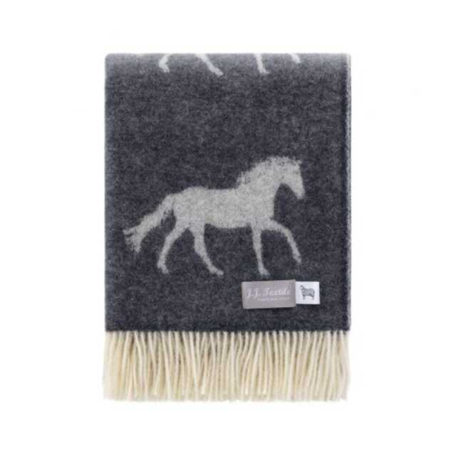 Black Horse Throw - Woven From Pure Wool Equestrian Blanket - image 1