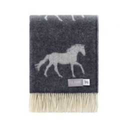 Black Horse Throw - Woven From Pure Wool Equestrian Blanket