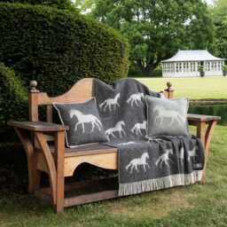 Black Horse Throw - Woven From Pure Wool Equestrian Blanket - thumbnail 2