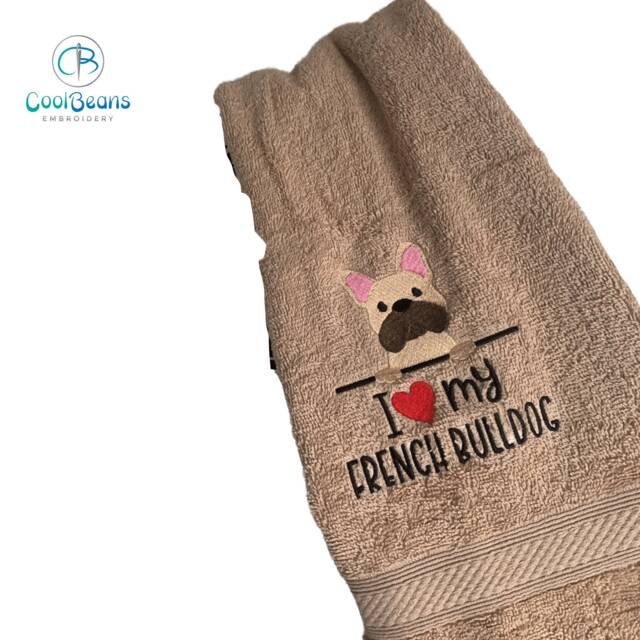 French Bulldog Dog Towel - Personalised Face Cloth/Hand Bath Embroidered - image 1