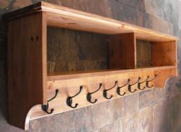 Wide Hat & Coat Rack With Shelf. Wall Mounted Solid Wood Display Shelves Cast Iron Hooks For Hall Kitchen Bathroom Or Bedroom - thumbnail 1