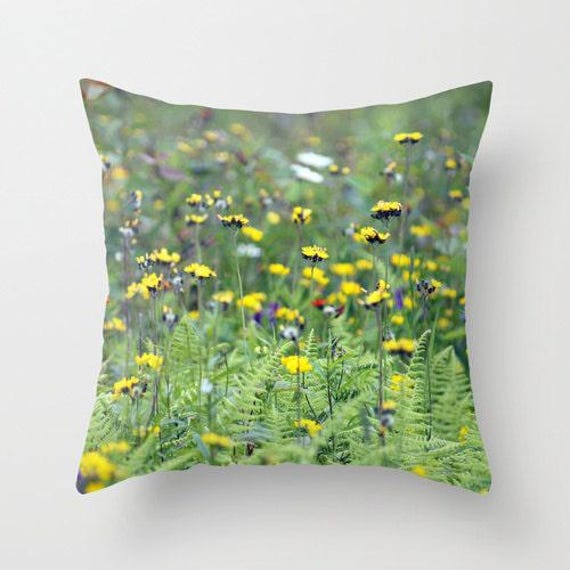 Summer Meadow Vermont, Wildflowers Pillow Or Cover Home Decoration, Flowers, Green, Blue, Yellow, Floral, Country Living, Garden Decor - image 1