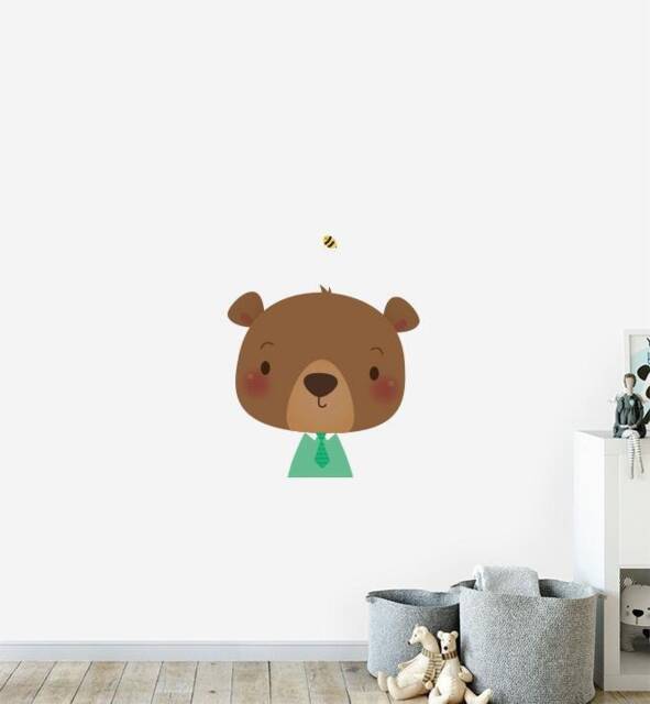 Bear With Bee Friend Wall Sticker Decal - Nursery Stickers, Animal Decals, Home Decor, Baby Room, Art, Girl, Boy