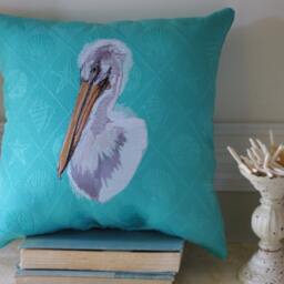 Embroidered Pelican Pillow - Shore Bird Beach Decor - thumbnail 2