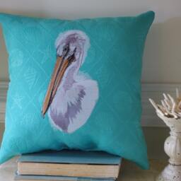 Embroidered Pelican Pillow - Shore Bird Beach Decor - thumbnail 3
