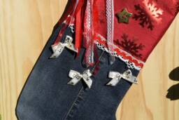 Christmas Stocking, Denim Personalised Personalized Santa Sack, Xmas Sock, Style Is Boho - thumbnail 1