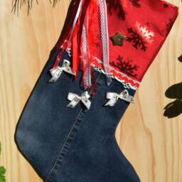 Christmas Stocking, Denim Personalised Personalized Santa Sack, Xmas Sock, Style Is Boho - thumbnail 2
