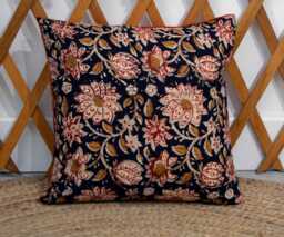 Cushion 40x40cm - Handmade in France Blockprint Floral Cotton & Velvet - thumbnail 1