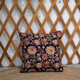 Cushion 40x40cm - Handmade in France Blockprint Floral Cotton & Velvet - thumbnail 4