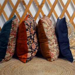 Cushion 40x40cm - Handmade in France Blockprint Floral Cotton & Velvet - thumbnail 3