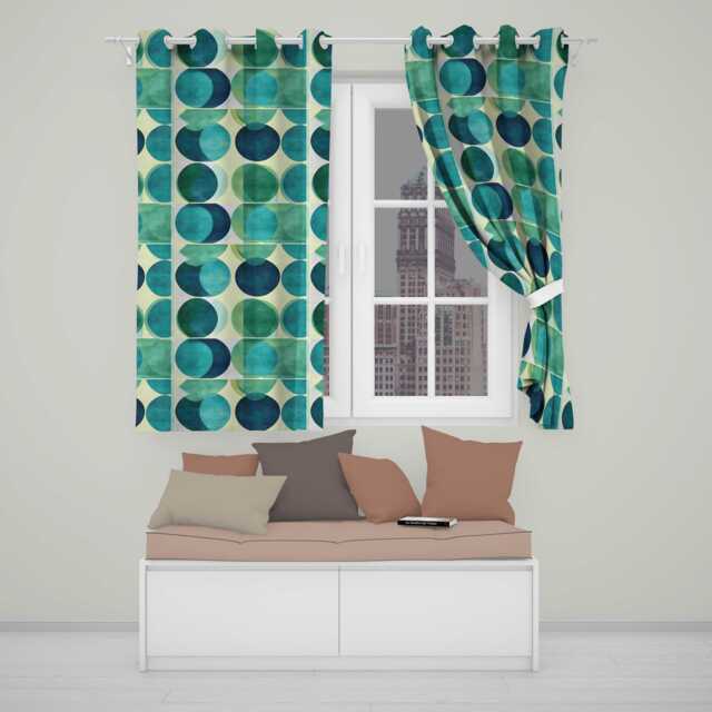 Abstract Green Circle Shapes Mid Century Modern Style Seamless Pattern Readymade Eyelet Ring Top Thermal 100% Blackout Curtains - image 1