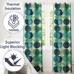 Abstract Green Circle Shapes Mid Century Modern Style Seamless Pattern Readymade Eyelet Ring Top Thermal 100% Blackout Curtains - thumbnail 3
