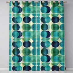 Abstract Green Circle Shapes Mid Century Modern Style Seamless Pattern Readymade Eyelet Ring Top Thermal 100% Blackout Curtains - thumbnail 2