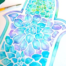 Hamsa Hand Wall Art Print - House Warming Gift Watercolor Judaica Hanging Jewish Wedding Rosh Hashanah - thumbnail 2