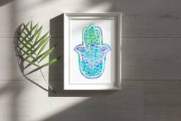 Hamsa Hand Wall Art Print - House Warming Gift Watercolor Judaica Hanging Jewish Wedding Rosh Hashanah - thumbnail 1
