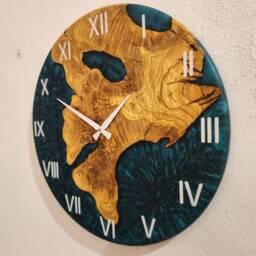 Custom Olive Wood & Turquoise Resin Wall Clock Live Edge Rustic Decor - thumbnail 2
