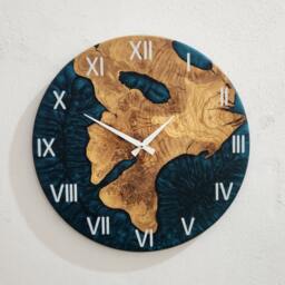 Custom Olive Wood & Turquoise Resin Wall Clock Live Edge Rustic Decor - thumbnail 4