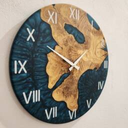 Custom Olive Wood & Turquoise Resin Wall Clock Live Edge Rustic Decor - thumbnail 3