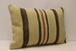 Vintage Turkish Kilim Pillow Cover, 16x24 Wool Lumbar Cushion - thumbnail 1