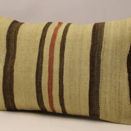 Vintage Turkish Kilim Pillow Cover, 16x24 Wool Lumbar Cushion - thumbnail 3
