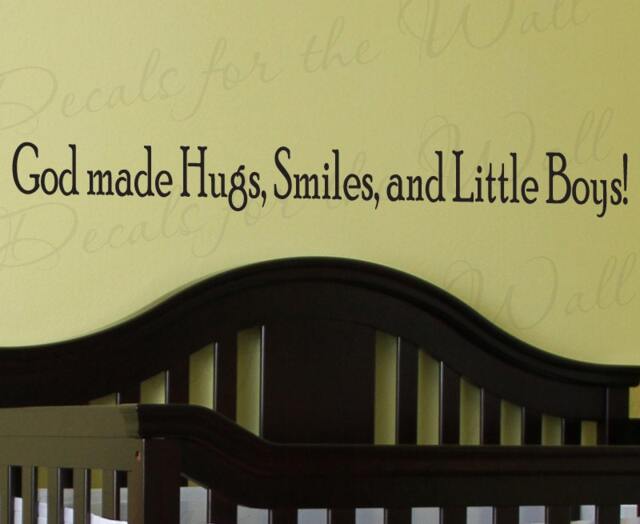 God Made Hugs Smiles & Little Boys Boy Room Kid Baby Nursery Wall Decal Vinyl Quote Lettering Decoration Sticker Decor Art Mural K58 - image 1