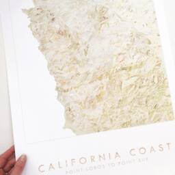 California Coast Point Lobos To Sur Hand Painted Topographical Watercolor Map - Art Print Anniversary Wedding Gift Pacific Mountains - thumbnail 2