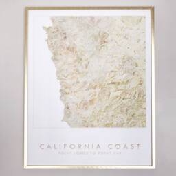 California Coast Point Lobos To Sur Hand Painted Topographical Watercolor Map - Art Print Anniversary Wedding Gift Pacific Mountains - thumbnail 3