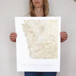 California Coast Point Lobos To Sur Hand Painted Topographical Watercolor Map - Art Print Anniversary Wedding Gift Pacific Mountains - thumbnail 4