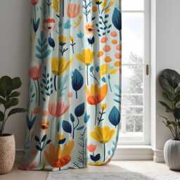 Colorful Floral Curtains, Modern Botanical Drapes, Yellow & Blue Flower Pattern Window Treatment, Custom Sizes Available - thumbnail 3