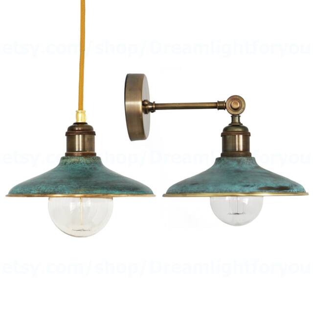 Brass With Patina Pendant Light & Wall Sconce Industrial Sconce Light Lighting Rustic Outdoor Wall Outdoor Brass - image 1