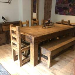 Handmade Rustic French Oak Dining Set - thumbnail 2