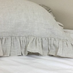 Natural Linen Ruffle Euro Sham Cover, Linen Ruffle Pillow Accented Sham, Protector, No Dye, Coloring - thumbnail 3