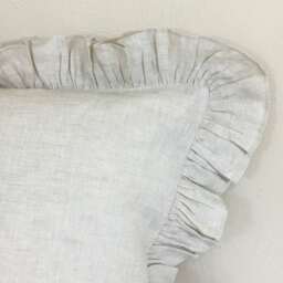 Natural Linen Ruffle Euro Sham Cover, Linen Ruffle Pillow Accented Sham, Protector, No Dye, Coloring - thumbnail 4