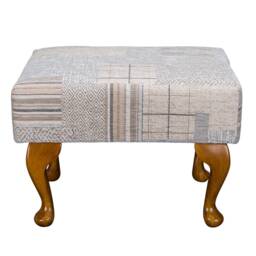 Handmade Patchwork Footstool Maida Vale Stone Fabric, Queen Anne Legs - thumbnail 2