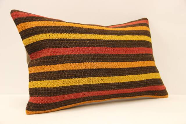 Bohemian Kilim Pillow, 10x20 Turkish Boho Tribal Throw Ethnic Fabric, Cushion Cover 4Oef-642 - image 1