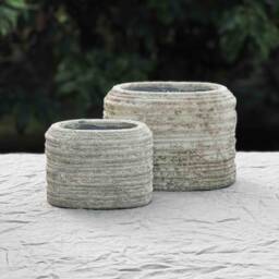 Large Oval Concrete Vase, Stone Textured Cement Cream Grey Rustic Nordic Vase - thumbnail 2